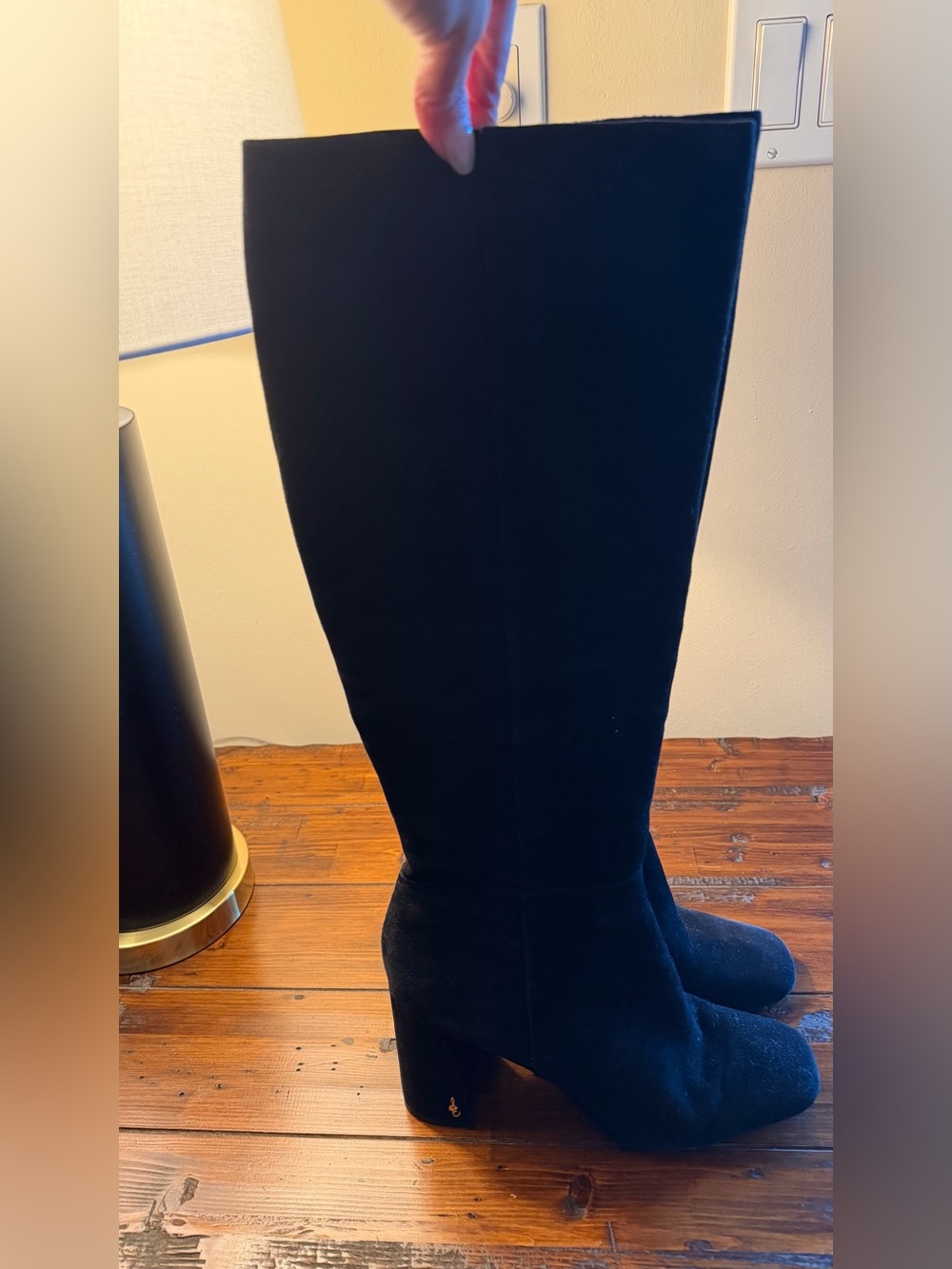 Sam Edelman Black Suede Knee-High Block Heel Boots